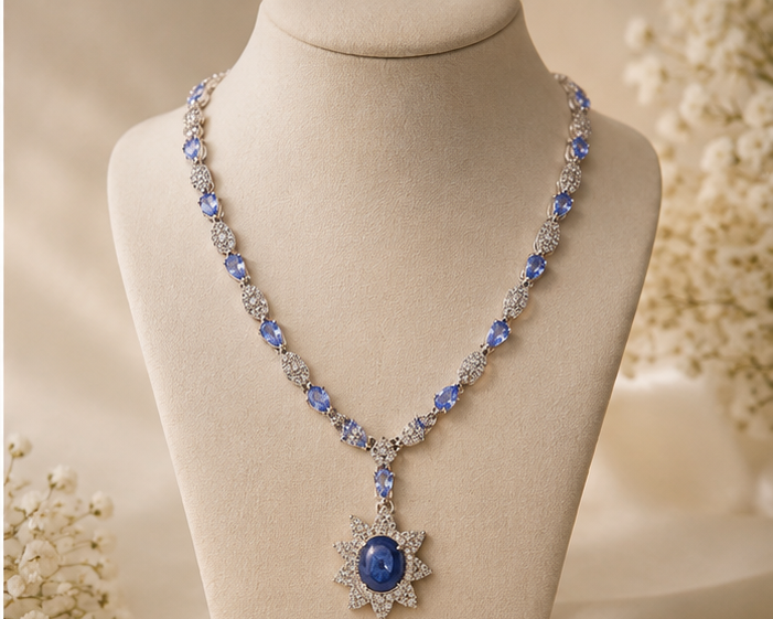 Blue SapphireFloral Pendant Necklace