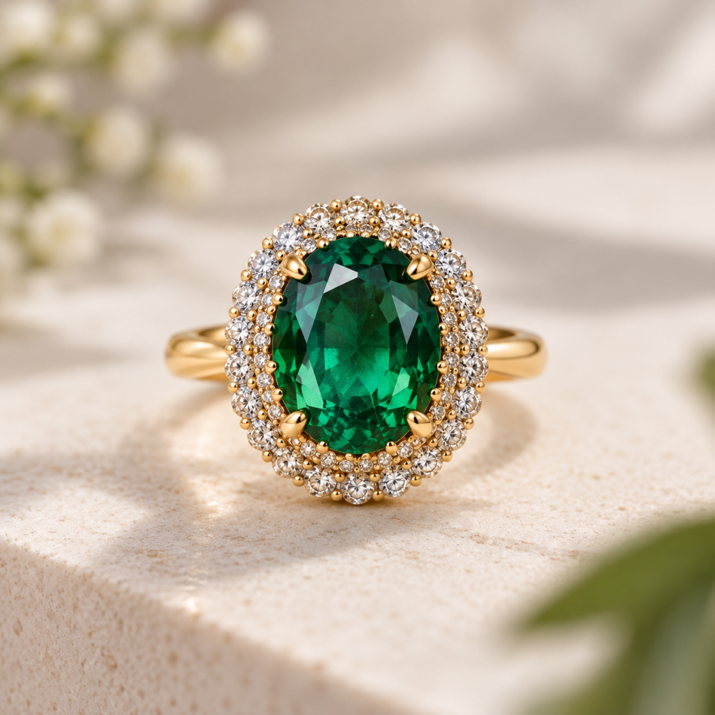 Emerald Halo Ring